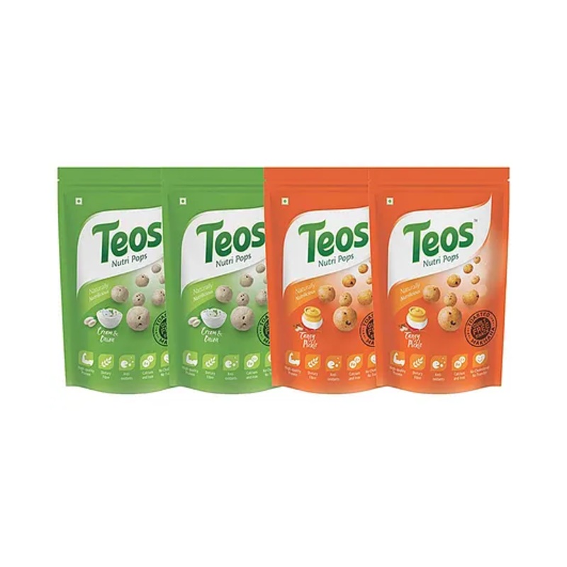 Teos Nutri Pops Roasted Makhana Snacks Cream And Onion And Tangy Pickle Pack Of 4 – 65 g Each