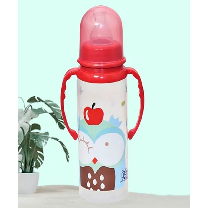 The Cheeky Kidzz Baby Feeding Liquids Milk Feeder Polypropylene Slim Neck 250 ml Bottle Sipper With  Anti Colic Silicone Nipple BPA Free With Handles (RED)
