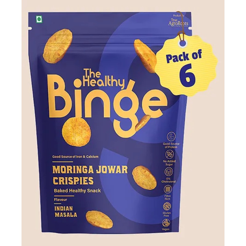 The Healthy Binge| Jowar Chips |Baked chips | No maida, palm oil or MSG | High Protein healthy snacks | Indian Masala Flavour | PACK of 6 (40 g x 6)