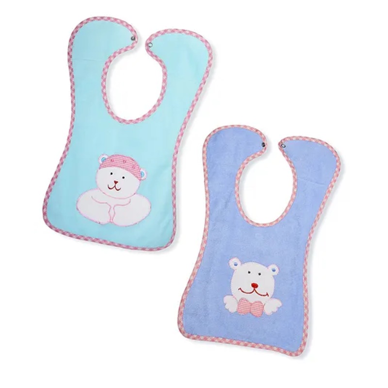 The Little Lookers Baby Bib Bear Embroidered Pack of 2 – Green Blue