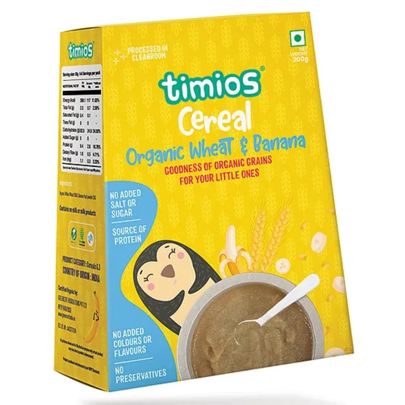 Timios Organic Wheat and Banana Porridge | No Added Sugar & No Preservatives | Natural High-Protein & Fiber-Rich – 200 g