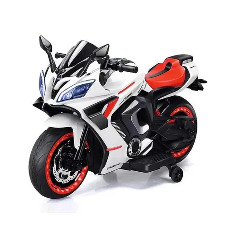 AYAAN TOYS R9 Bike Battery Operated Kids Electric Ride on Bike with Music Training Wheels Led Lights and Hand Accelerator -RED WHITE