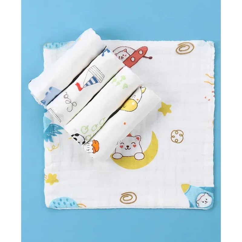 Babyhug 6 Layer Muslin Wash Cloth Pack of 5 – Multicolor| Soft and Baby Safe| High Absorbency