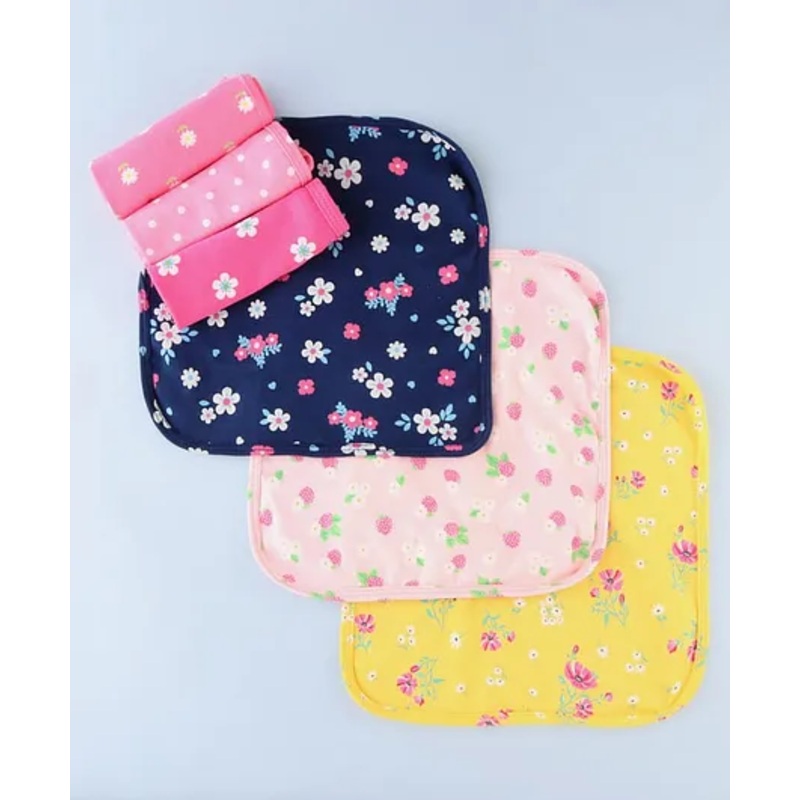Babyhug Cotton Knit Wash Cloth with Floral Print Pack of 6 – Navy Blue Pink & Yellow