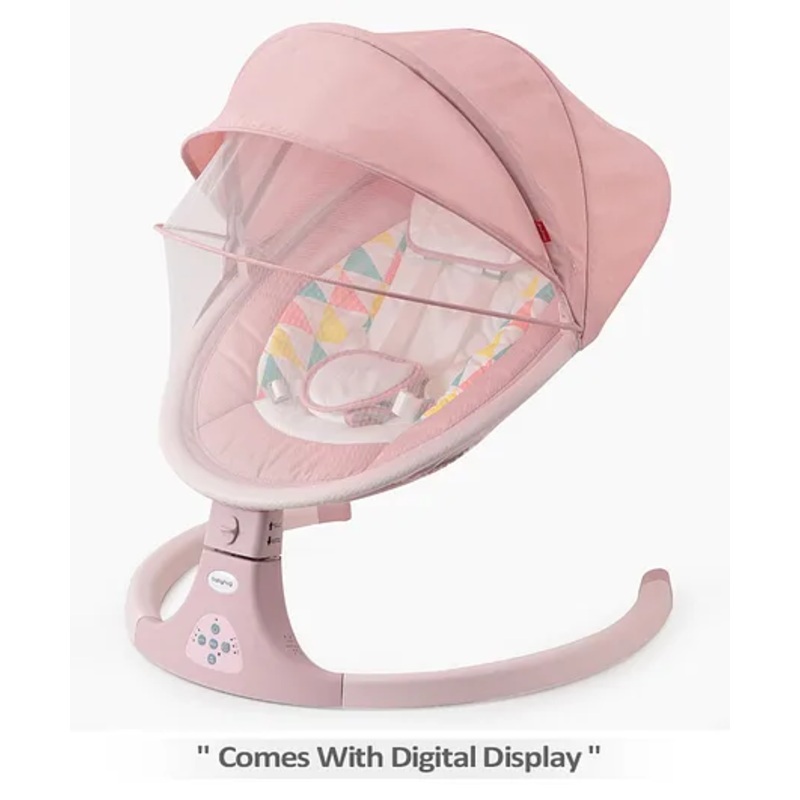 Babyhug Electric Rocker with Mosquito Net Baby Swing Cradle with Remote & 5 Modes of Speed Safety Belt  & Music- Pink