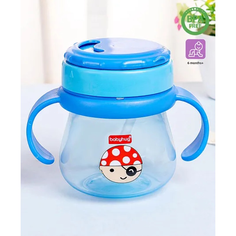 Babyhug Swipey Straw Sipper With Handle Pirate Print  Blue – 250 ml