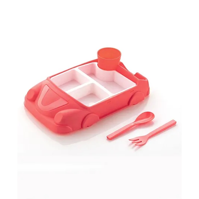 BitFeex Plastic Car Dish set Lunch Dinner Set Creative car Shape-Pink