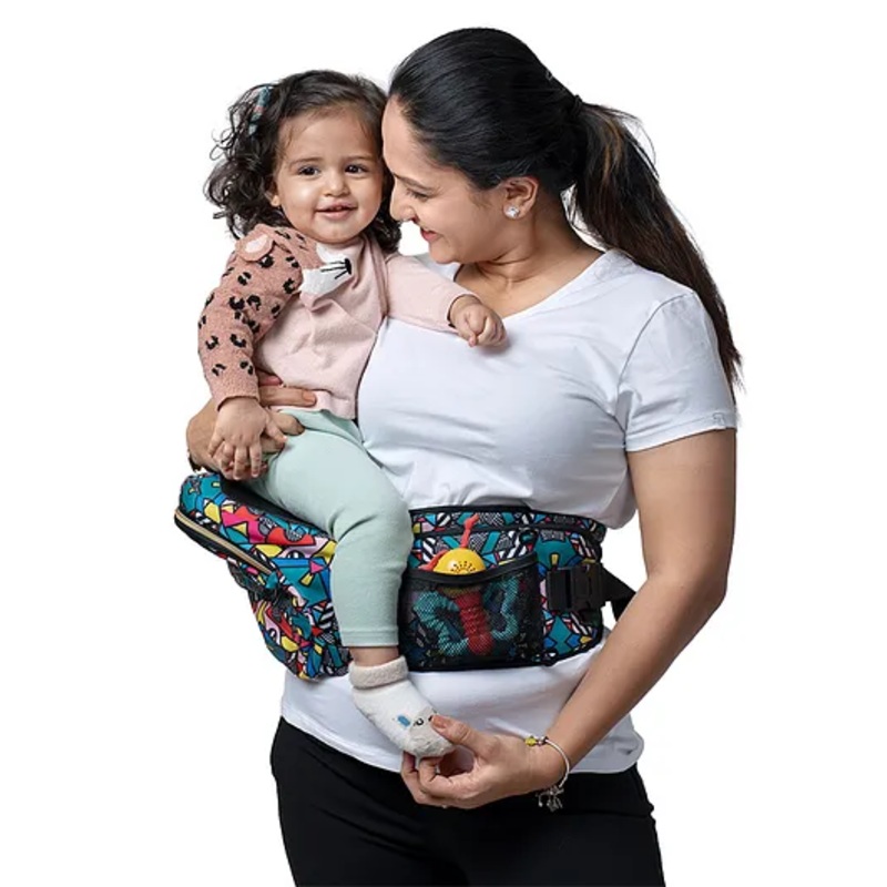 Butt Baby Comic Baby Carrier with Hip Seat & In-built Mini Diaper Bag – Multicolor