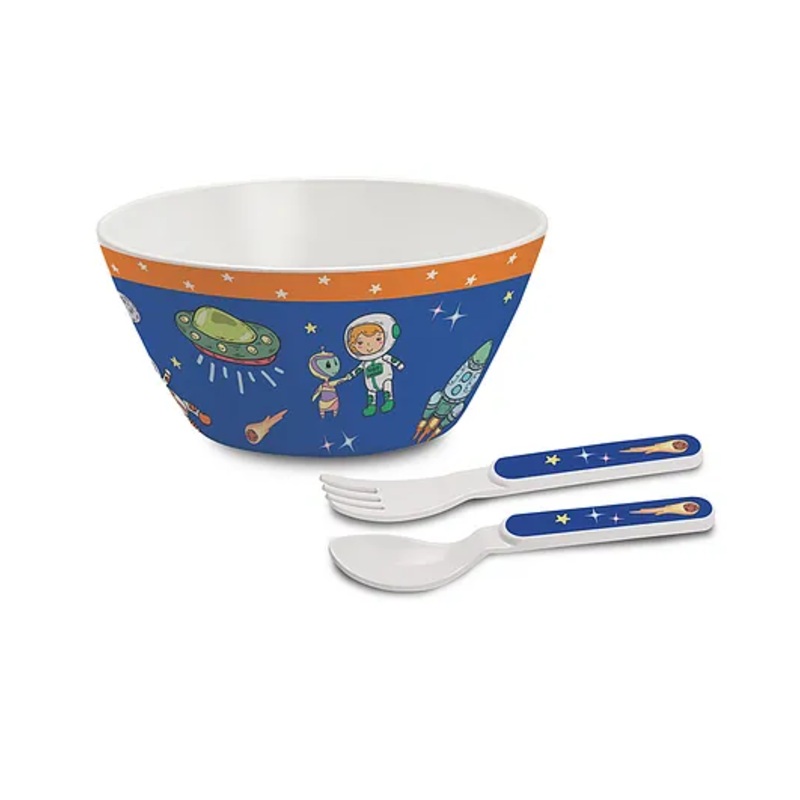 Cello Kidzbee Cone Bowl with Spoon and Fork Space Print – Blue