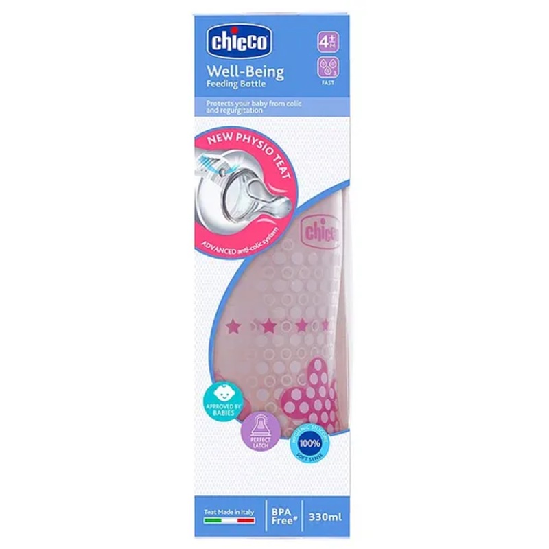 Chicco Well-Being Fast Flow Feeding Bottle Pink – 330 ml