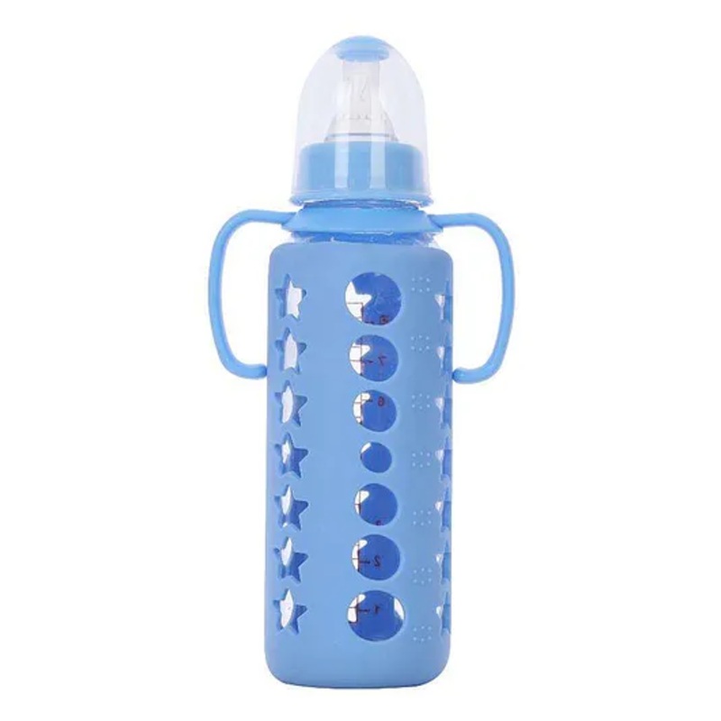 DOMENICO Ultrasoft Nipple Glass Feeding Bottle with Handle Green – 240 ml