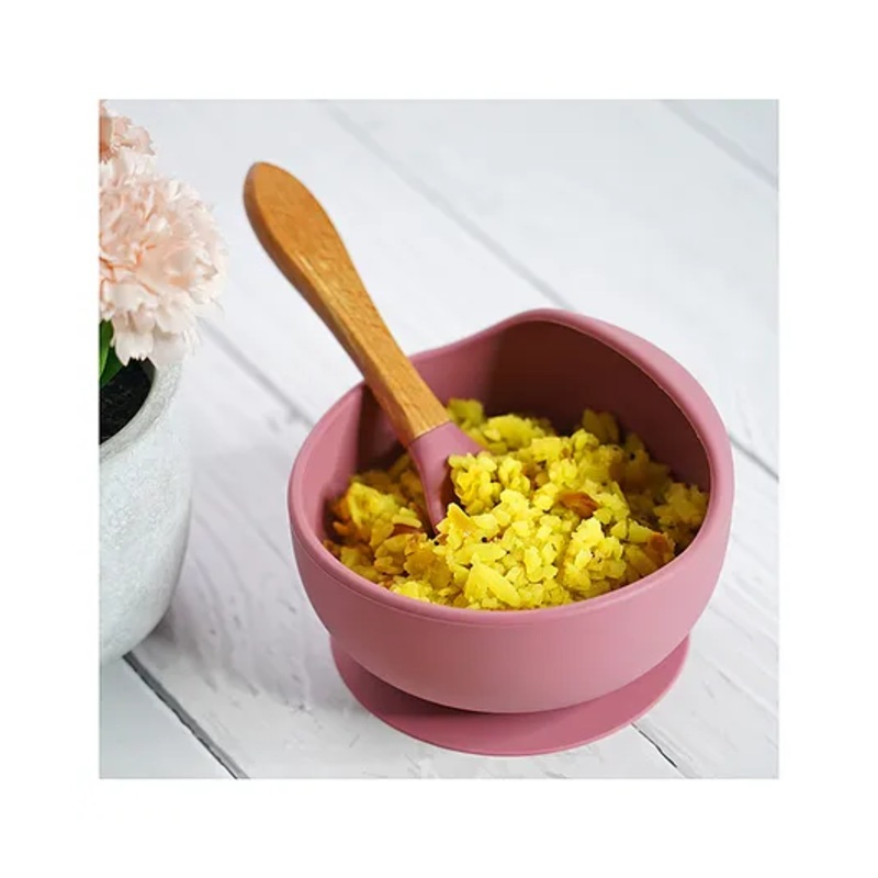 Earthism Silicone Small Suction Bowl Set with Spoon 2 Pc Feeding Set – Pink