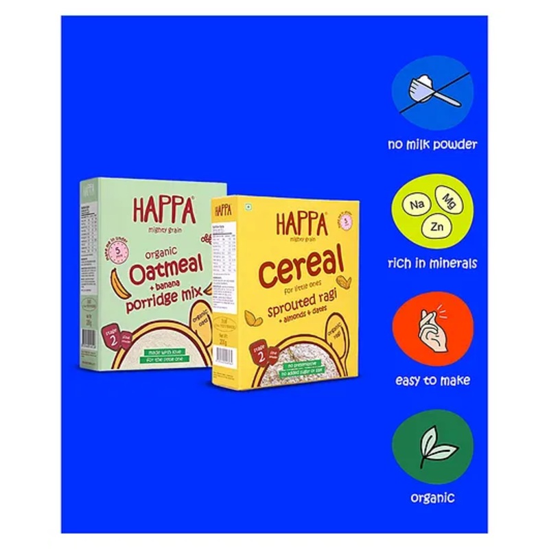 Happa Organic Baby Food Porridge Combo – Iron & Calcium Rich, Non-GMO, 6M+, 400g Total
