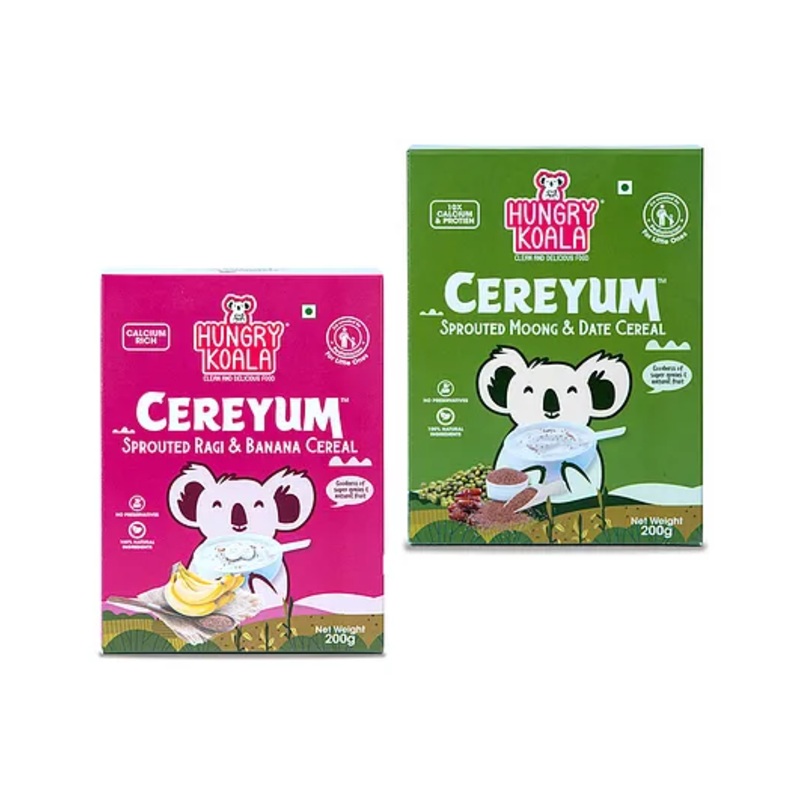 Hungry Koala Cereal Made with Natural Ingridients Sprouted Moong Dates Ragi & Banana for Kids to Grow Healthy No Preservative or Additives or Maida 200 g Each Pack of 2