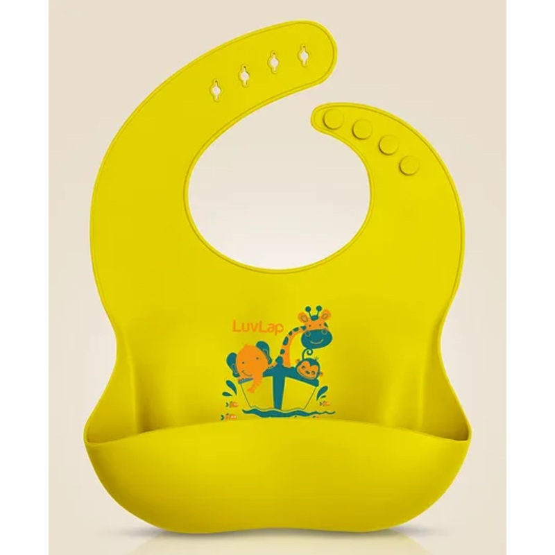 LuvLap Silicone Baby Bib for Feeding & Weaning, Waterproof, Washable & Reusable, Adjustable Neckline, Non-Messy, Easy to Clean, No Odour, Yellow