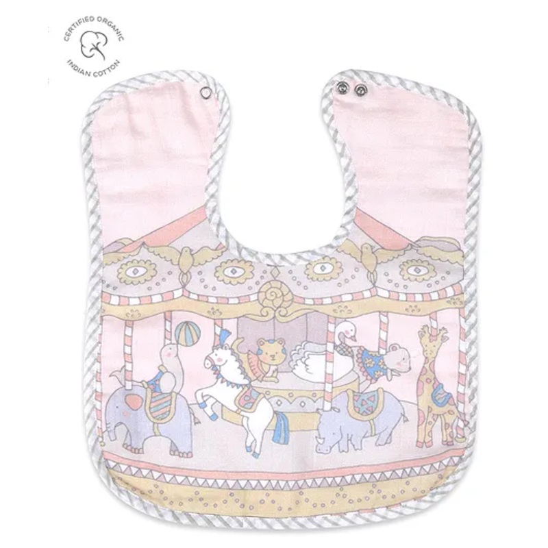 Masilo Organic 1 Piece Muslin Classic Bib Soft and Breathable, 23 X 30 cm Adjustable – Carnival – Pink