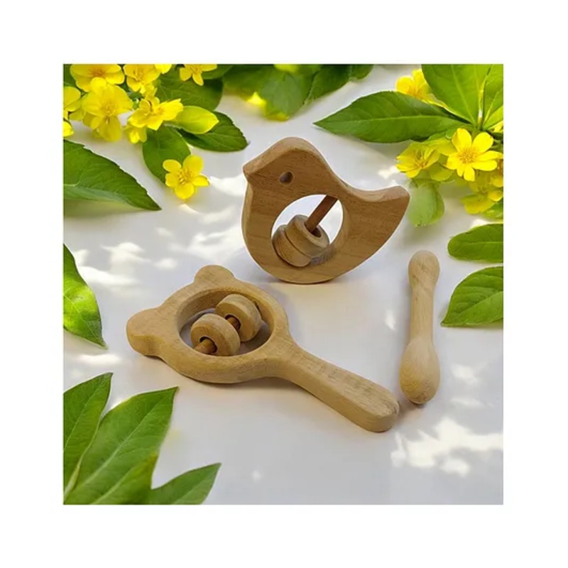 neemtoys Combo of Rattles & Teether – Dove, Mickey Head & Dumbbell Shapes