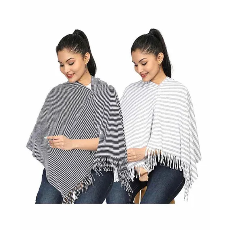 Nene Multi Purpose Striped Nursing Cover Pack of 2 – Grey White