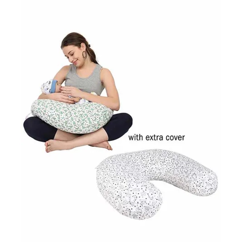 Nene Multifunction Nursing Printed Pillow with Additional Pillow Cover – Grey Green