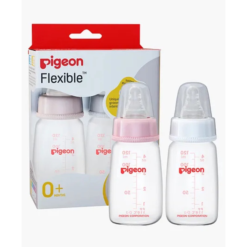 Pigeon Peristaltic Feeding Bottle Nipple Size Small Pack of 2 Pink White – 120 ml each