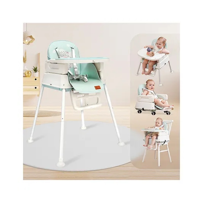 R for Rabbit Truffle High Chair for Baby, 4-in-1 Convertible Kids Feeding Chair Compact Fold, Dual Meal Trays, Travel Friendly Booster Seat, 0.6 to 3 Years Kids (Sea Green)