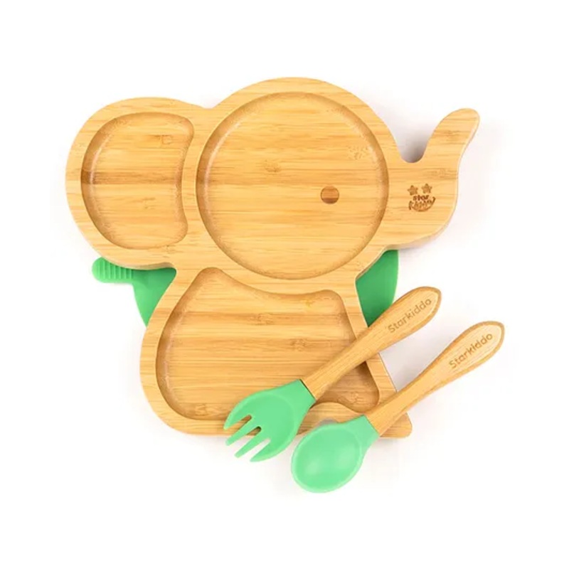 Starkiddo Tusker Bamboo Suction Plate and Learning Weaning Set – Green