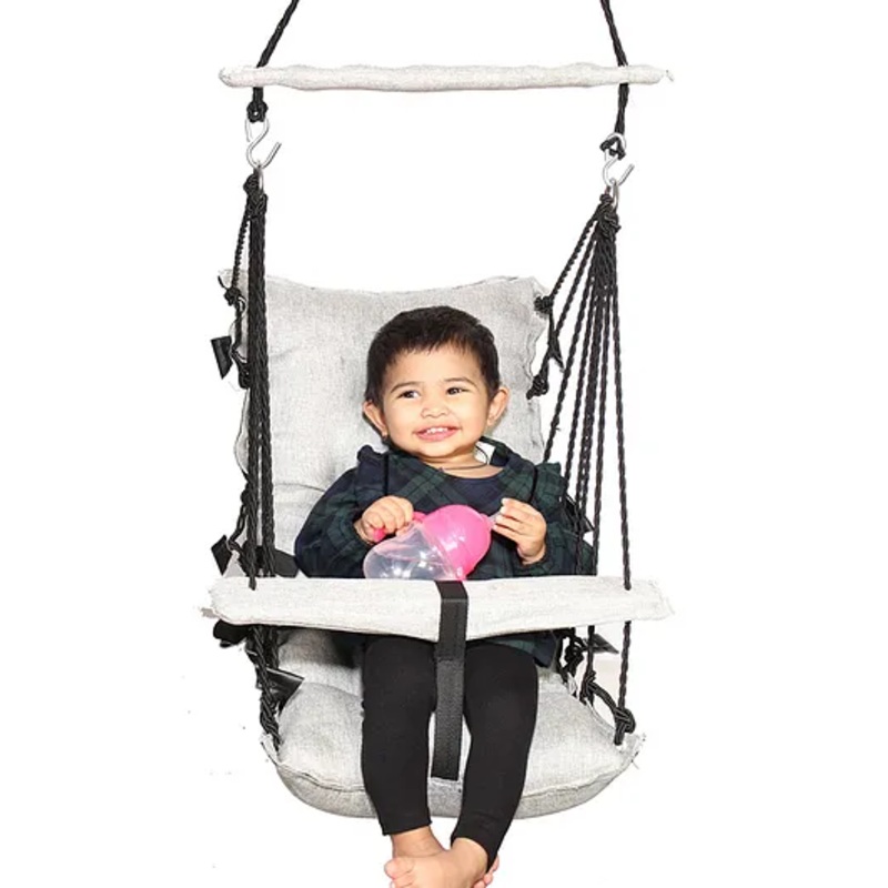 Wishing Clouds Jhula for Baby with Cotton Filling and Leg Lock Mechanism Piccolo Jute – Grey