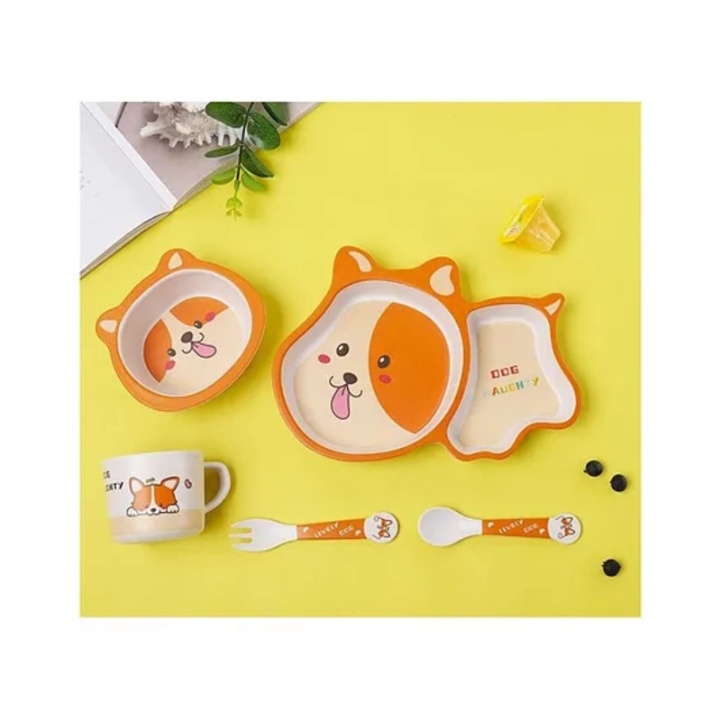 YAMAMA Dog Shape Bamboo Multi Piece Feeding Set Pack of 5   Color May Vary