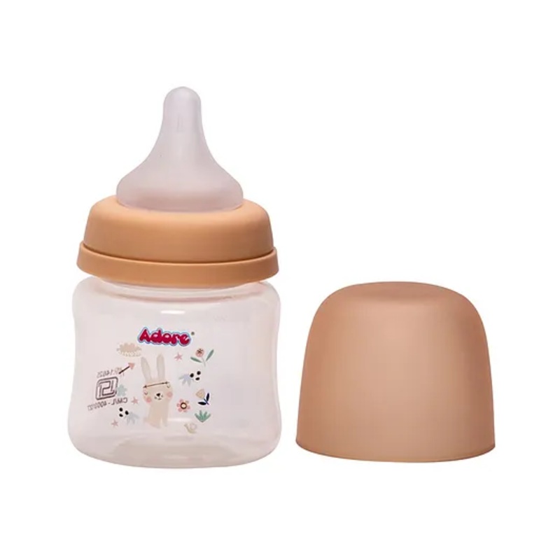 Adore Skoot Jr 2 Stage Wideneck Feeding Bottle with Premium Matte Anti-Colic Teat- BIS approved- 125ml- Brown