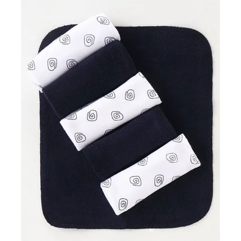 Babyhug Cotton Knit Wash Cloth Spiral Print Pack of 6 – Black & White