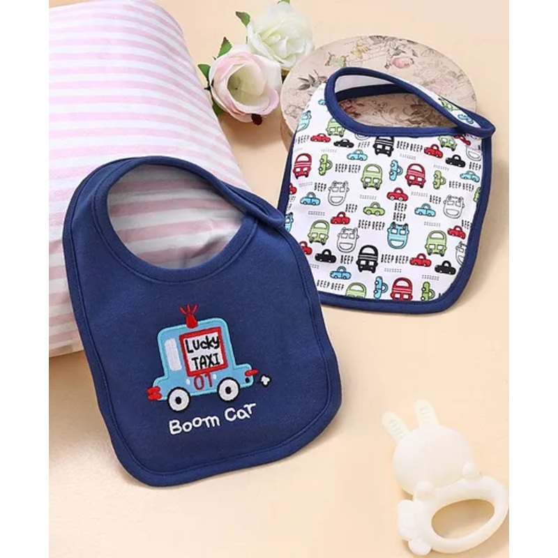 Babyhug Cotton Snap Buttons Closure  Car Print Pack of 2 – Blue & White