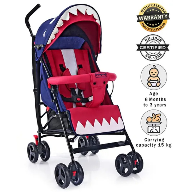 Babyhug Lil Monsta Stroller With Adjustable Leg Rest – Red & Blue