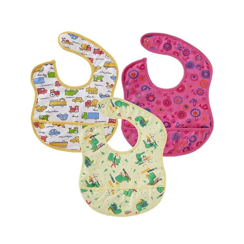 babywish Food Catcher Printed Bib Pack of 3 – Yellow, Pink, Orange