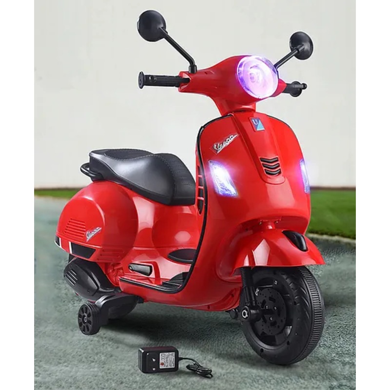 Battery Operated Ride On Scooter with Music & Light-Red| Balance Wheels| Rechargeable Battery| USB & AUX Facility| Comfortable Seat| Foot Accelerator| Toy for 2 to 5 Yrs Boys & Girls| Activity Gift