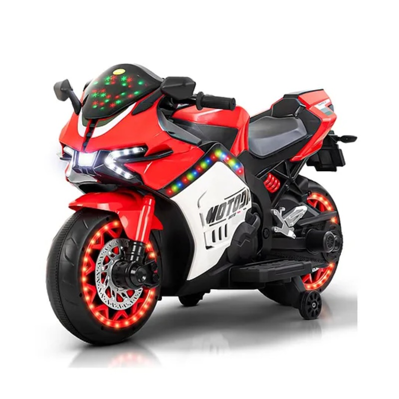 Baybee Motox Baby Battery Operated Bike for Kids | Rechargeable Ride on Toy Kids Bike with RGB Lights, USB & Music (Red)