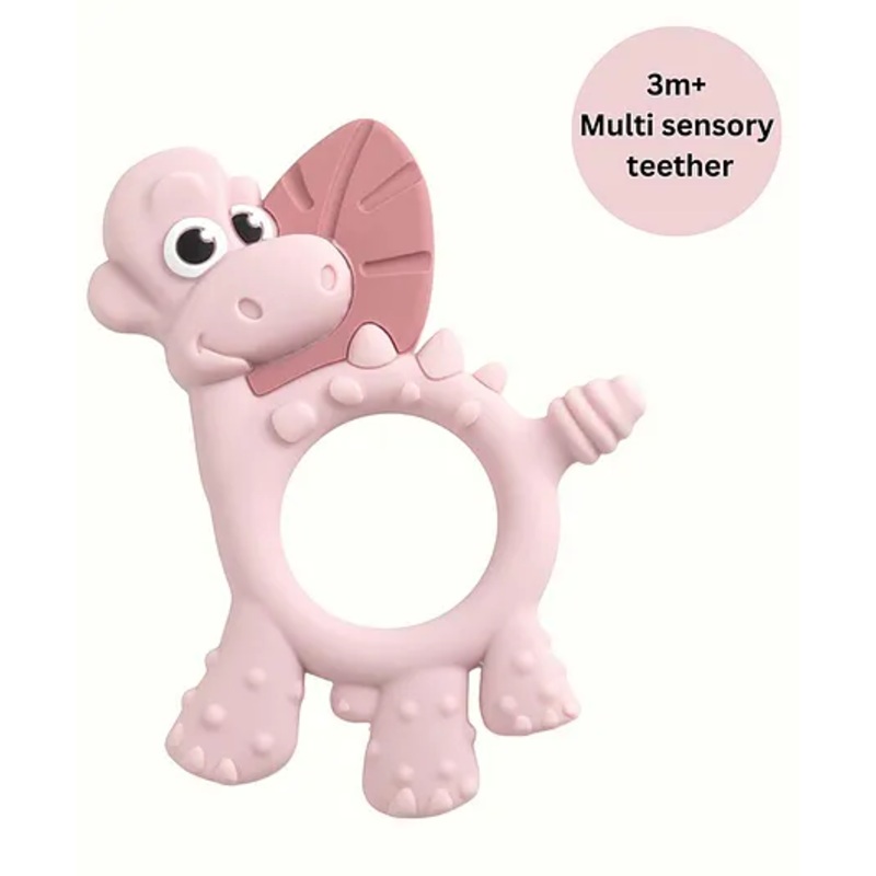 BiBaDo Dotty the Dinosaur- Silicone Multi Sensory Teether – Blush- 3m+