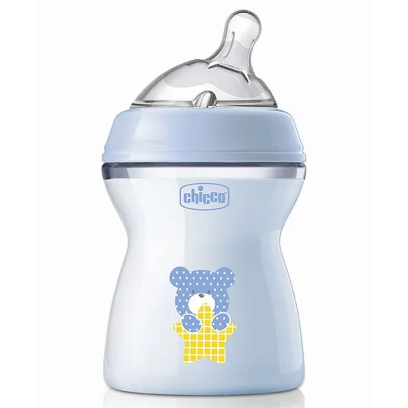 Chicco Natural Feeling Feeding Bottle with Medium Flow Nipple -Blue 250 ml