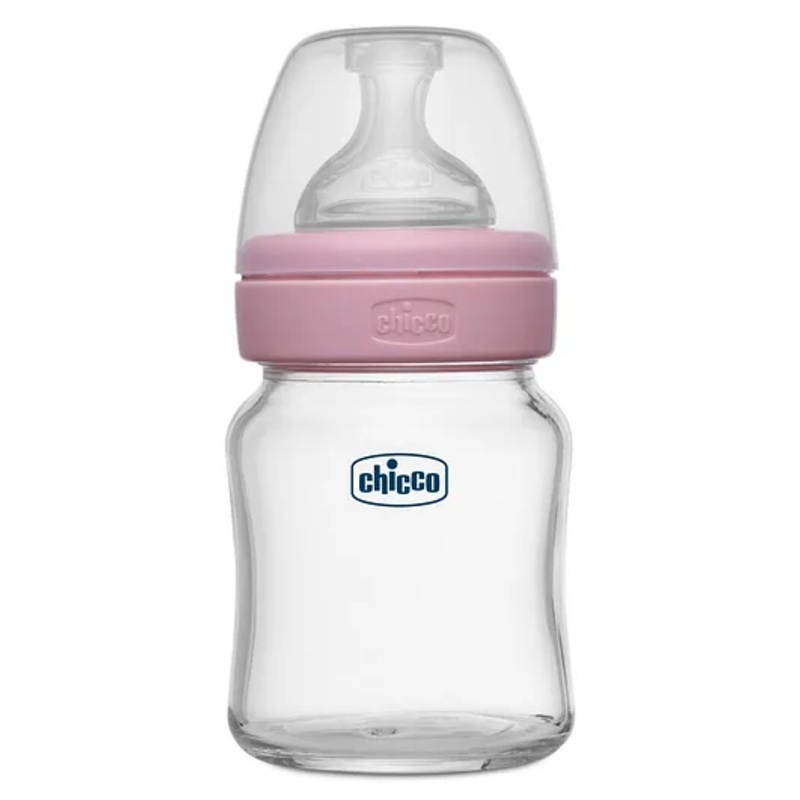 Chicco Well Being Glass Feeding Bottle Slow Flow Pink- 120 ml