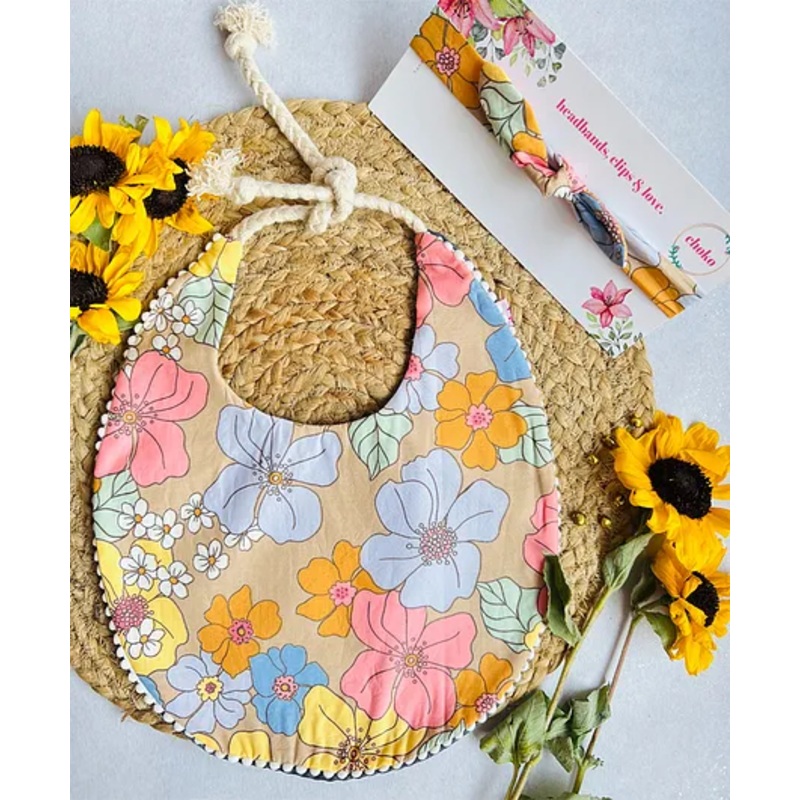 Choko Baby Bib with Adjustable Soft Dori and Matching Headband Set – Red