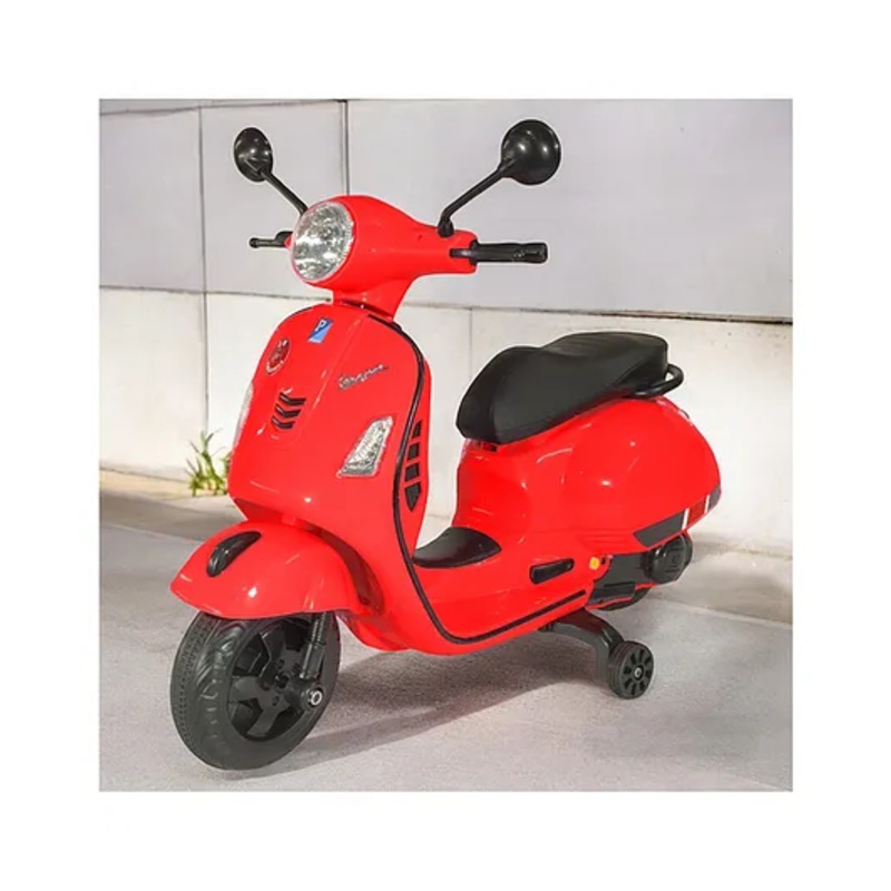 JN CREATIONS 12V Vespa Rechargeable Battery Operated Ride-On Scooter For Kids With Self Driven – RED