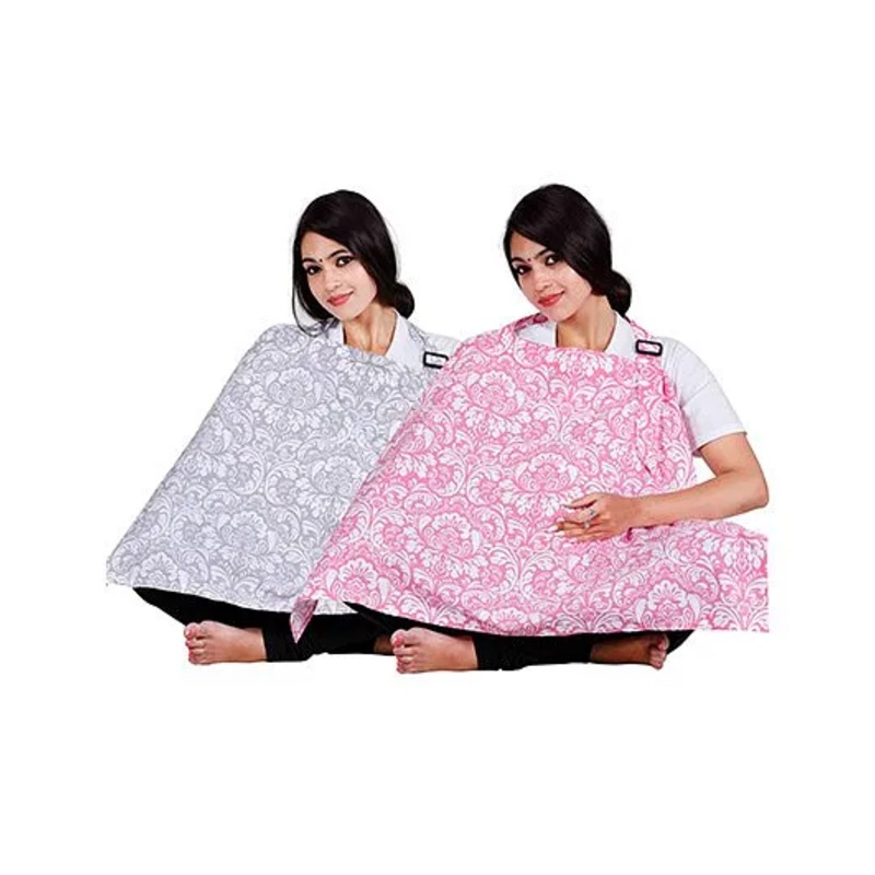 Lulamom Nursing Covers Damask Print Pack of 2 – Pink Grey