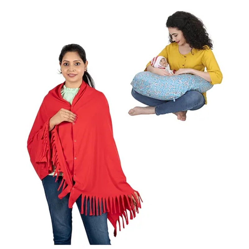 nene MultiPurpose Knitted Breastfeeding Shawl & Pillow Combo – Red