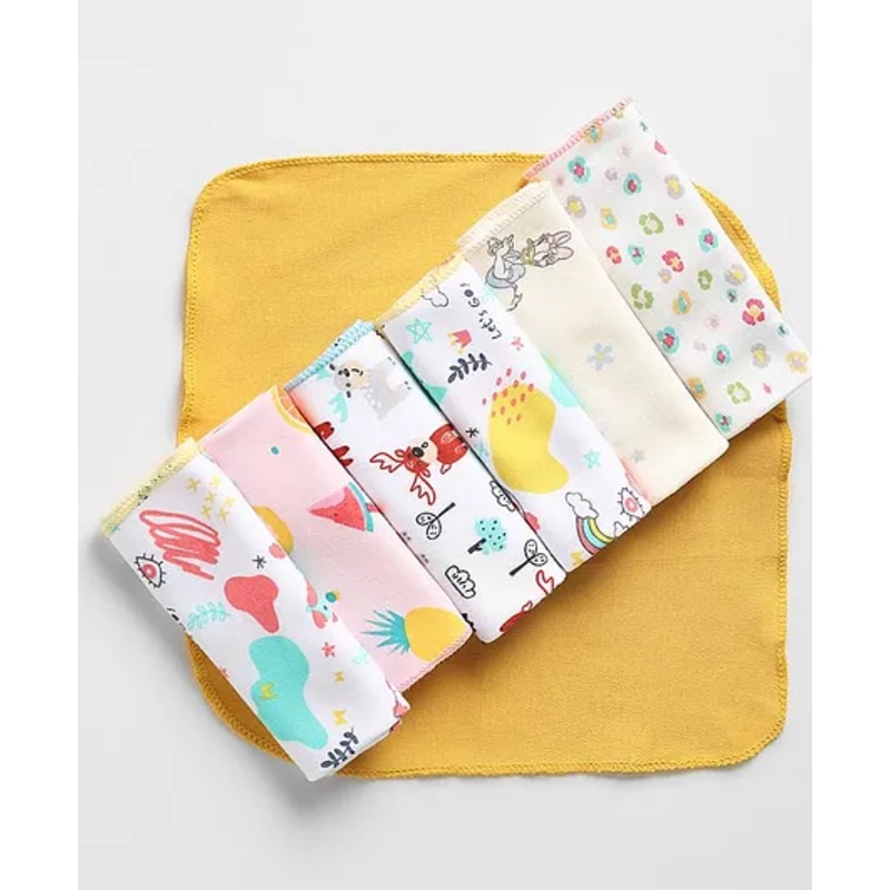 OHMS Interlock Knit  Wash Cloths  Solid & Daisy Duck Print Pack of 7 L 22 x B 21.5 cm – Offwhite & Yellow