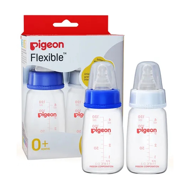 Pigeon Peristaltic Feeding Bottle Nipple Size Small Pack of 2 Blue White – 120 ml each