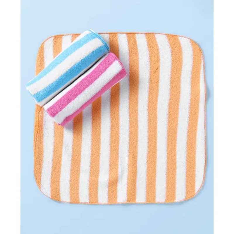 Pink Rabbit Terry Knit Wash Cloth with Stripe Design Pack of 3 L 29.5 x B 29.5 cm – Yellow Light Blue & Pink