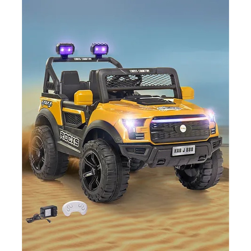 ROCXY 4×4 Battery Operated Ride On Jeep with Music & LED Lights – Yellow