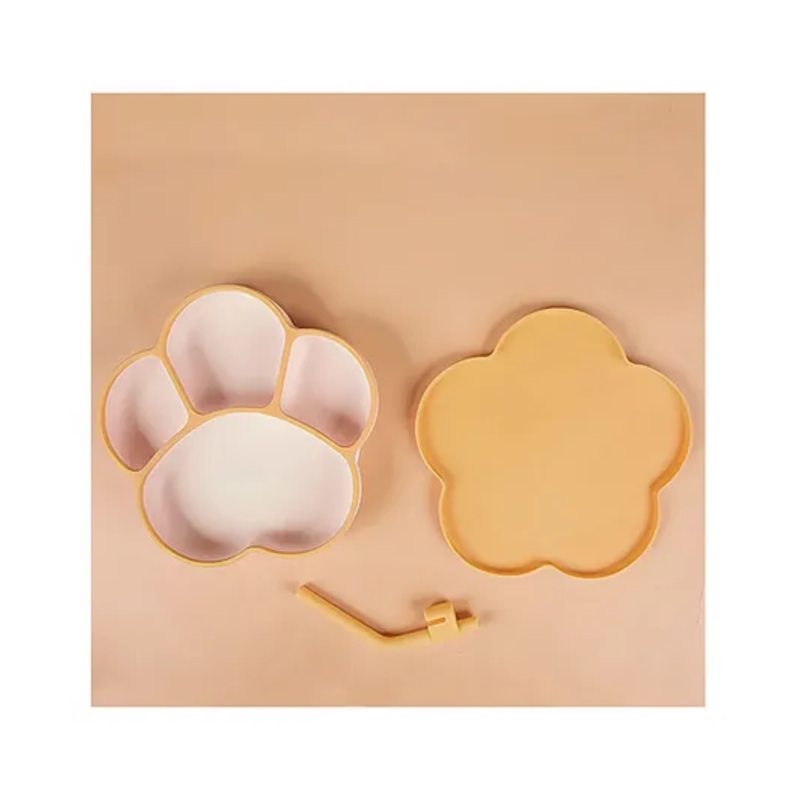 StarAndDaisy Baby Food Grade Silicone Suction Plate with Straw for Toddlers, BPA-Free, Slip Resistant Plate for Kids  Orange