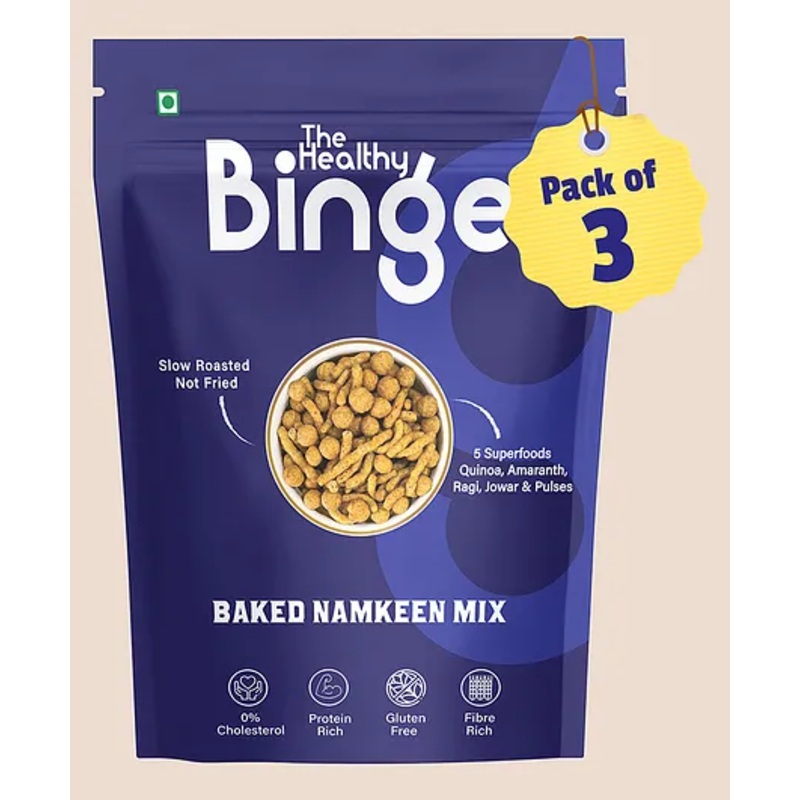 The Healthy Binge Baked Namkeen Mix | Healthy Millet Mixture |Crunchy Namkeen Snacks | Baked Healthy Chips and Snacks for Kids and Adults | No Palm Oil | Pack of 3 | 60g (Per Pack)