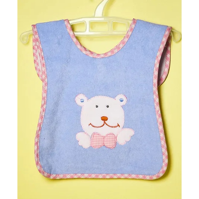 The Little Lookers Baby Bib Bear Embroidered – Blue