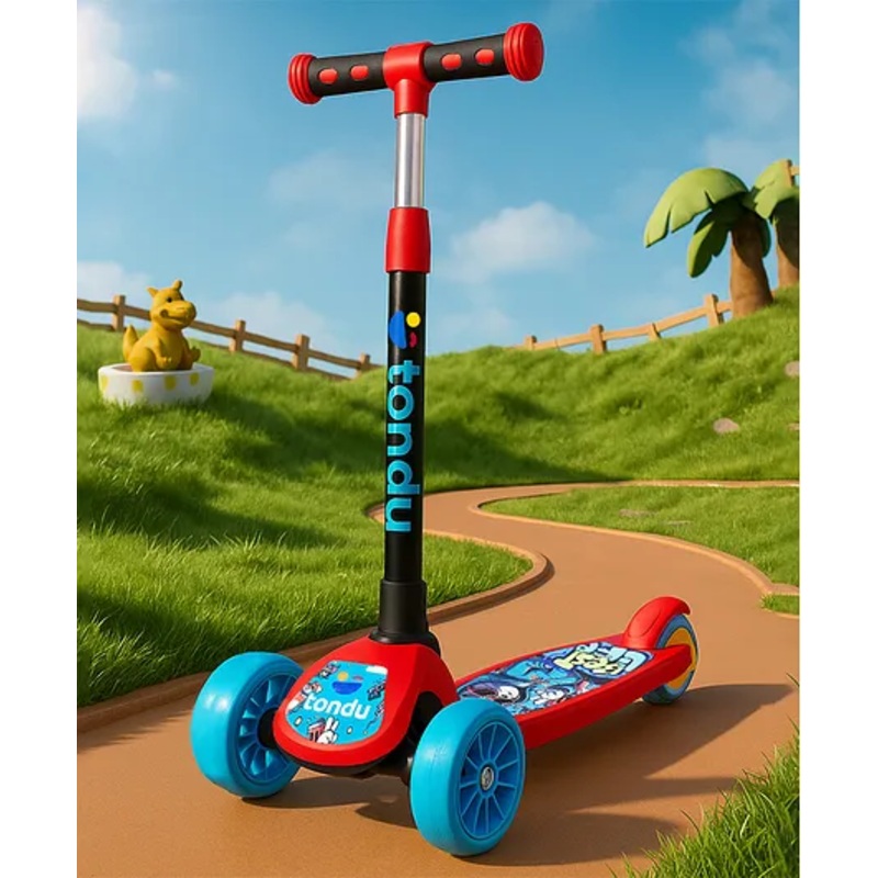Tondu 3-Wheel Kids Kick Scooter for Boys & Girls | Adjustable Handlebar | PVC Wheels | 40kg Capacity Red